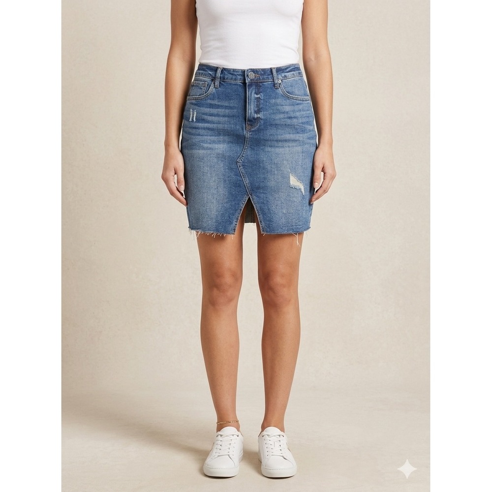 Hudson Denim Skirt Womens 25 Light Wash Blue Raw Hem Mini WL877DJR Made in USA